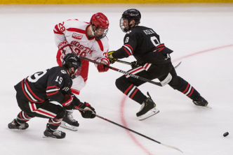 Forward Joel Farabee (’22) impressed in his Beanpot debut, earning the Terriers’ only goal of the game Monday night, but BU ultimately fell to Northeastern, 2-1. Photos by Jackie Ricciardi