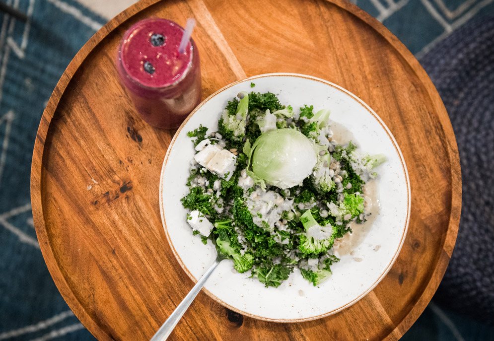 a salad and smoothie