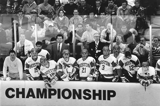 Venis with other terriers on the bench in 1995