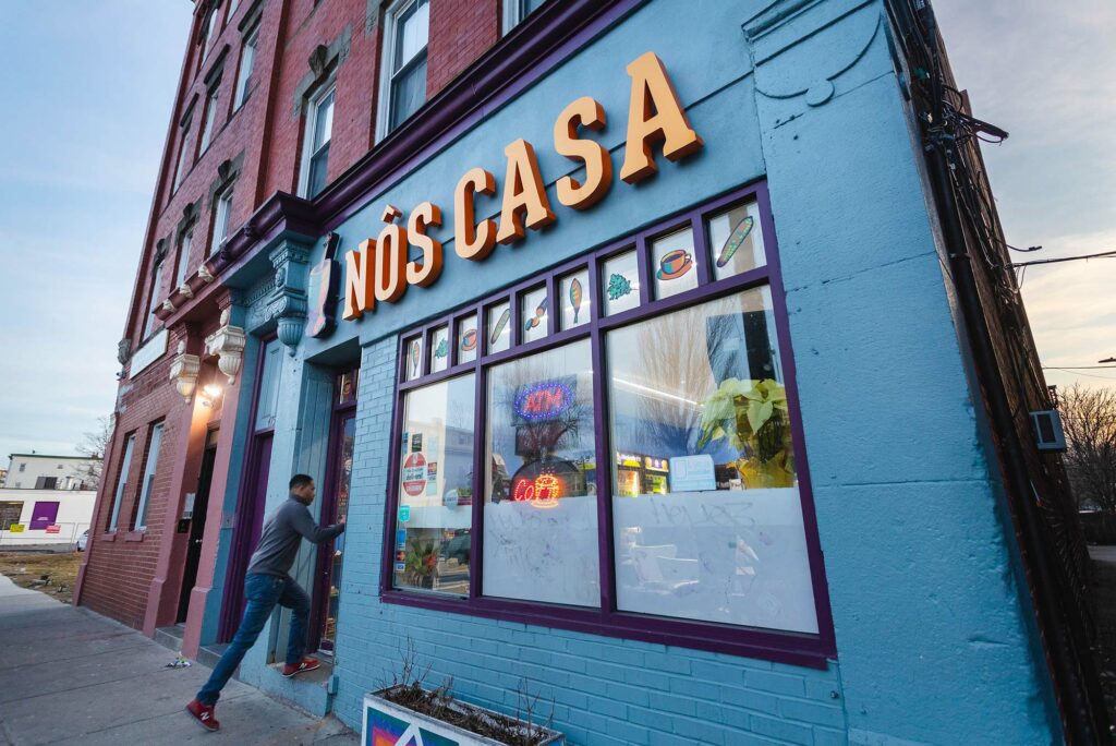 Image of the exterior of Nos Casa, a restaurant in Roxbury serving Cape Verdean, Portugese, and Spanish cuisine.