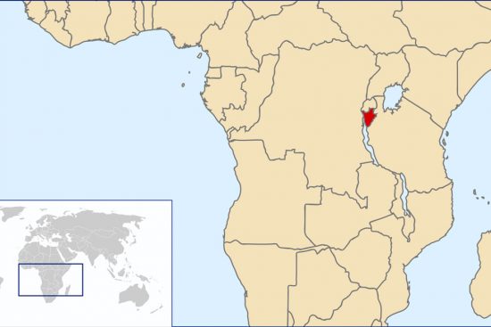 Map of Africa showing the country of Burundi in Red