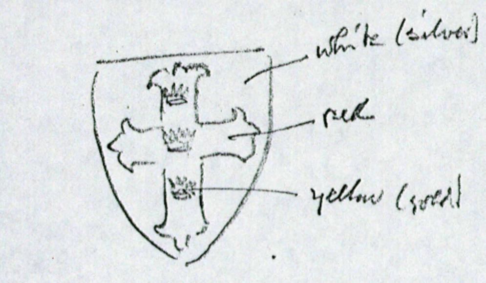 A sketch of the Boston University Coat of Arms, seen in the BU Crest, circa 1946.