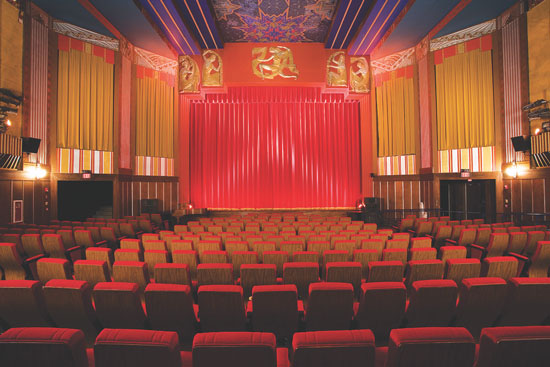 Inside Coolidge Corner Theatre’s art deco style main theater. Photo courtesy of Coolidge Corner Theatre Foundation.
