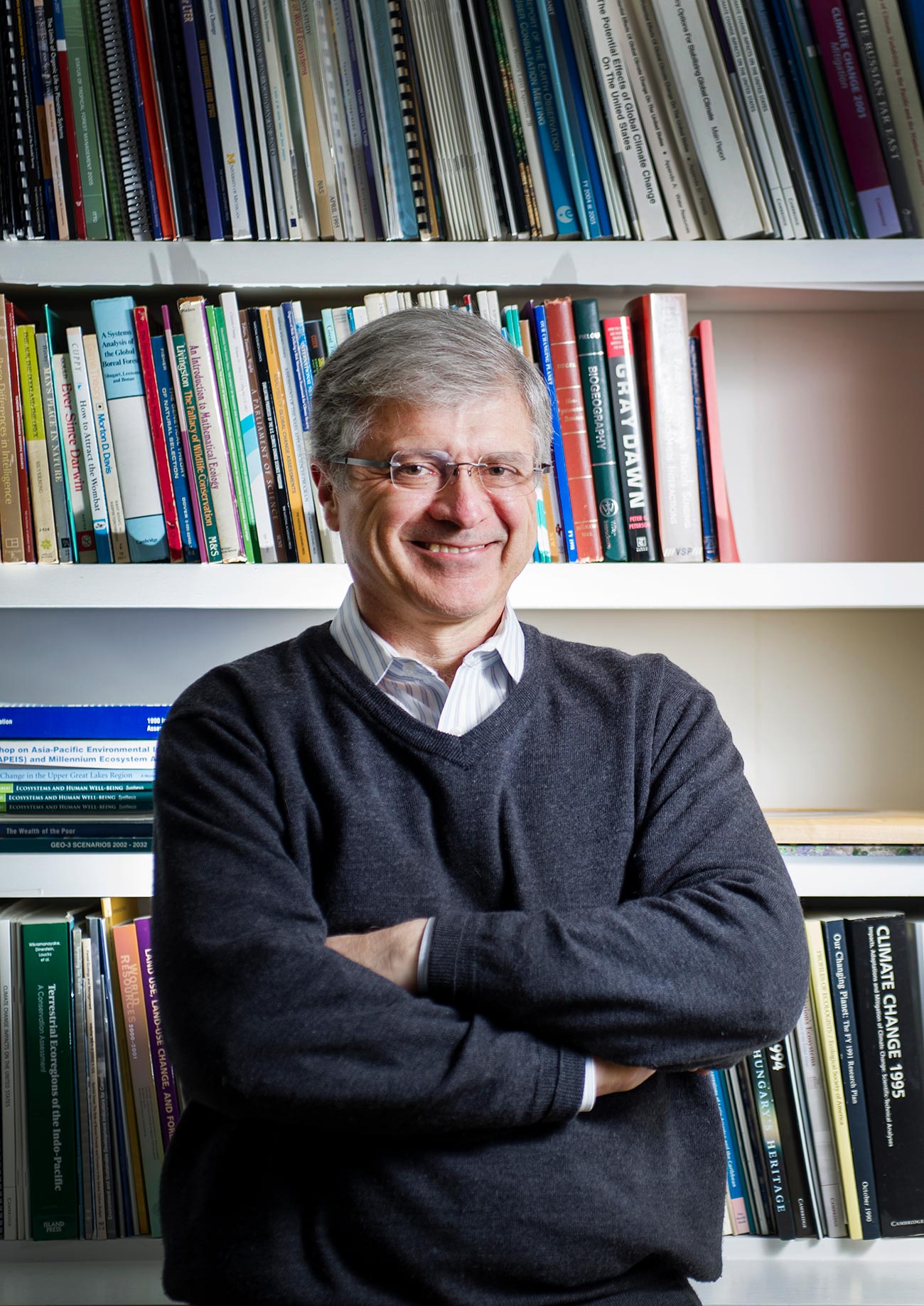 Portrait of Anthony Janetos in his office at Boston University.