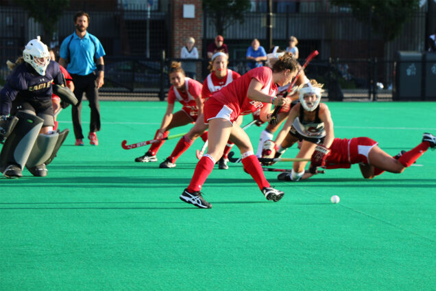 BU Terriers field hockey player Ailsa Connolly takes a shot during a game.