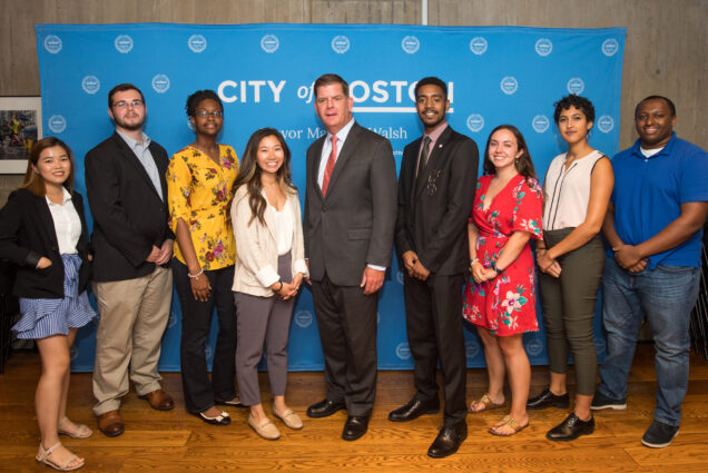 The city hall interns pose with Mayor Walsh