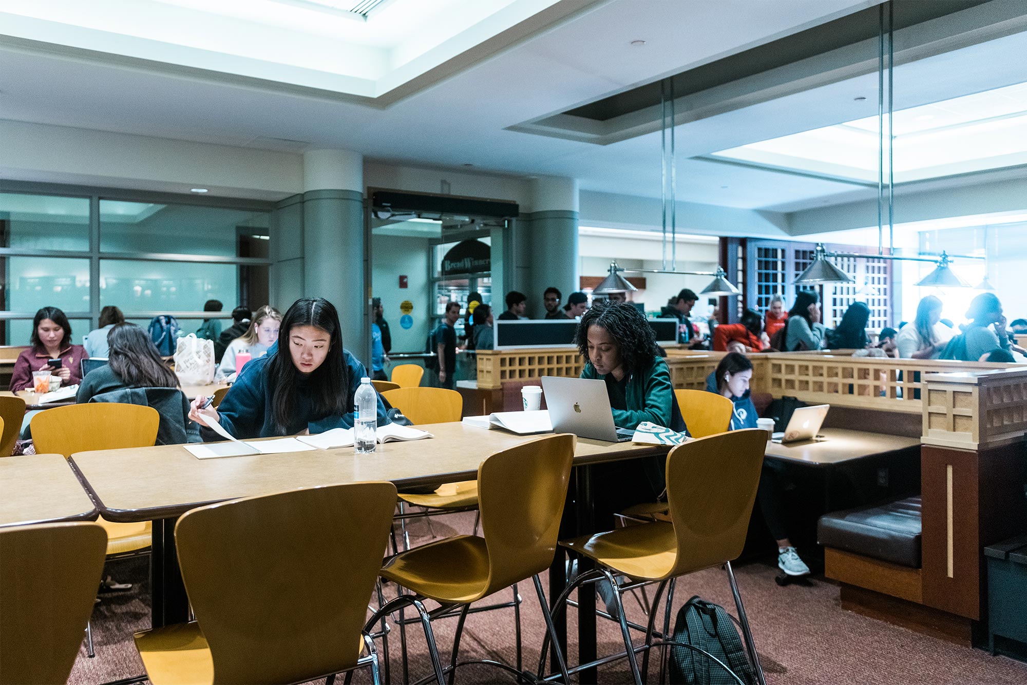 Boston University students study in a study lounge on campus.