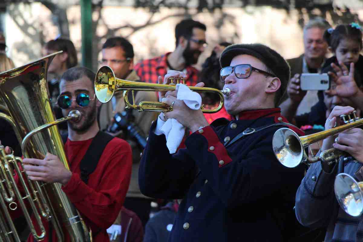 A brass band performs during HONK! Festival in Somerville, MA.