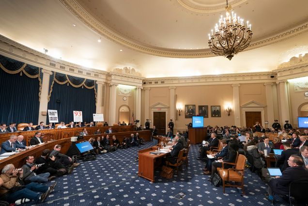 The House Intelligence Committee on Capitol Hill listens to a testimony from U.S. diplomat in Ukraine William Taylor