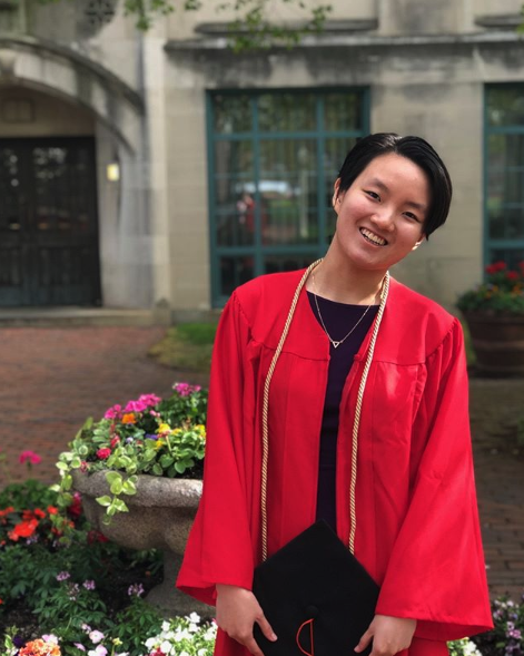Tiffany Xue in her Boston University graduation gown.
