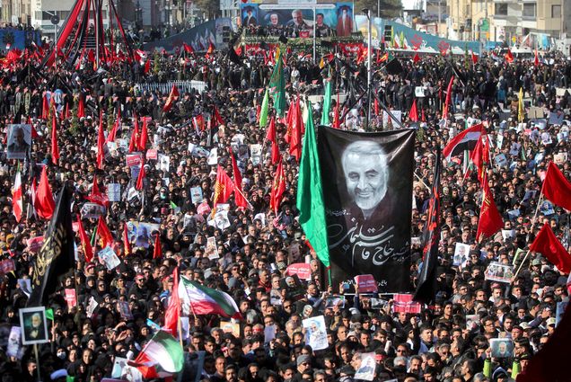 A large crowd attends the funeral ceremony for Iranian Gen. Qassem Soleimani.