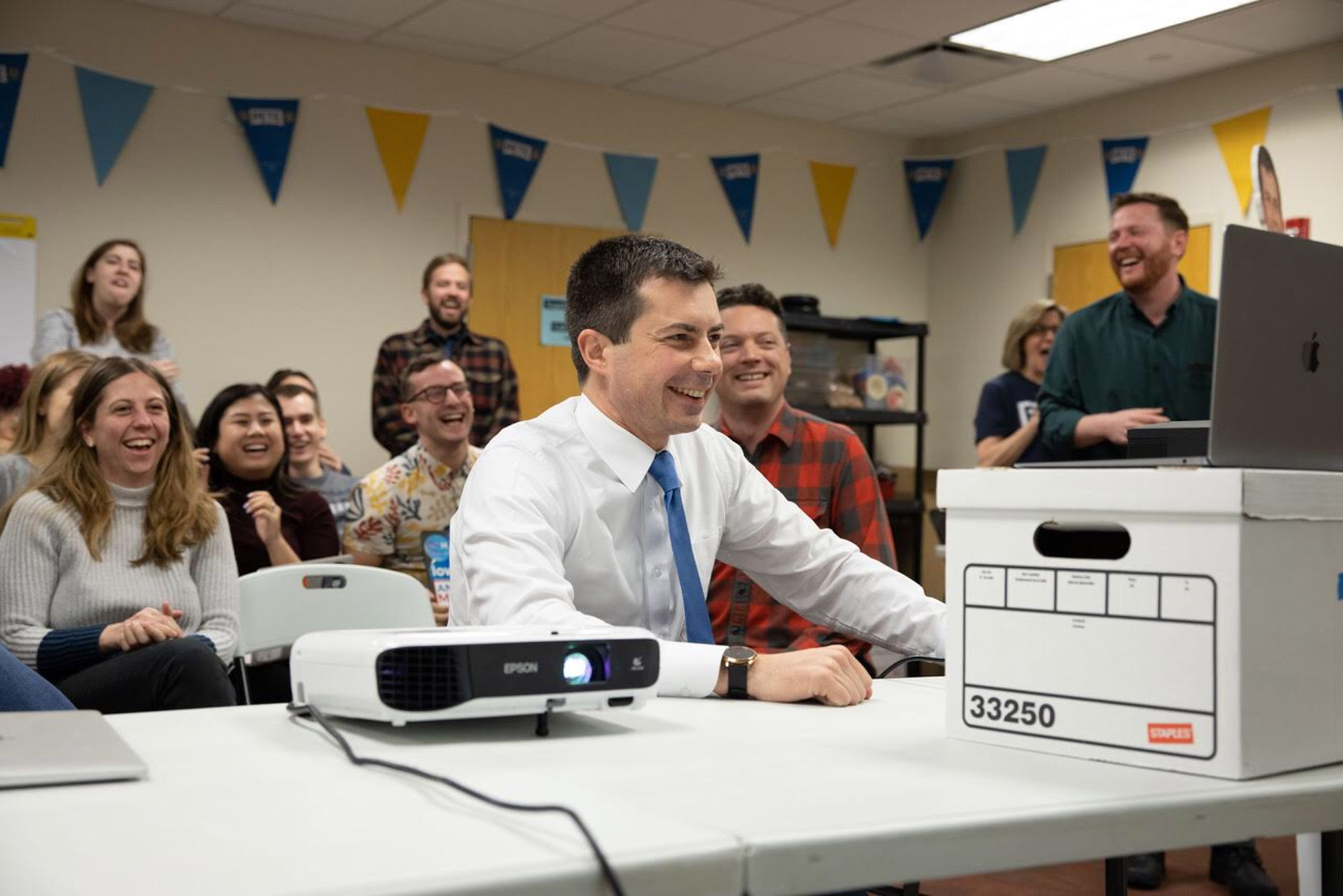 Pete Buttigieg at Pete for America headquarters in Des Moines, Iowa