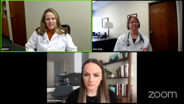 Dr. Judy Platt, Boston University Director of Student Health Services, and Dr. Ann Zaia, Boston University Director of Occupational Health Services, and Kat McAlpine, Editor of The Brink, participate in a Facebook Live conversation about COVID-19