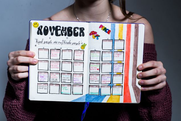 A photo of Mary Baldino with her bullet journal