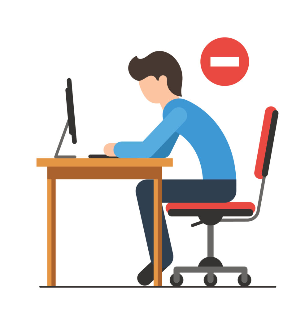 An illustration of a man hunched over a computer