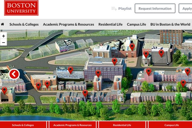 A screenshot of a virtual tour of the BU campus