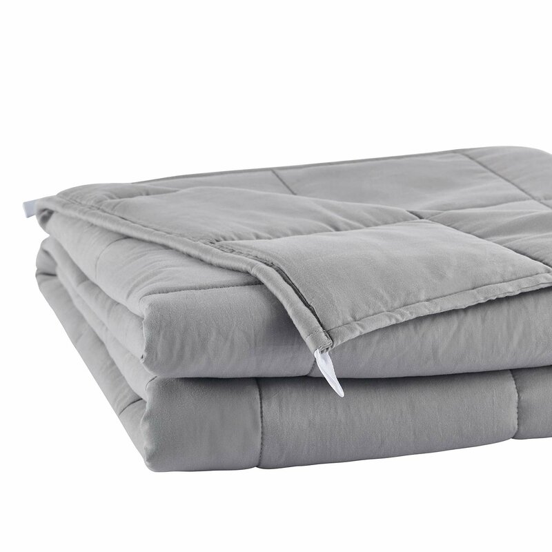 Image of a gray Tomlinson Weighted Blanket folded.
