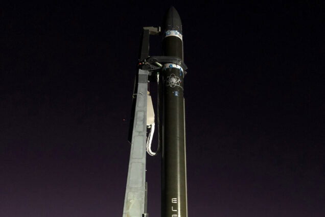 The rocket carrying mini-sensors developed by BU students on the launch pad in New Zealand before liftoff