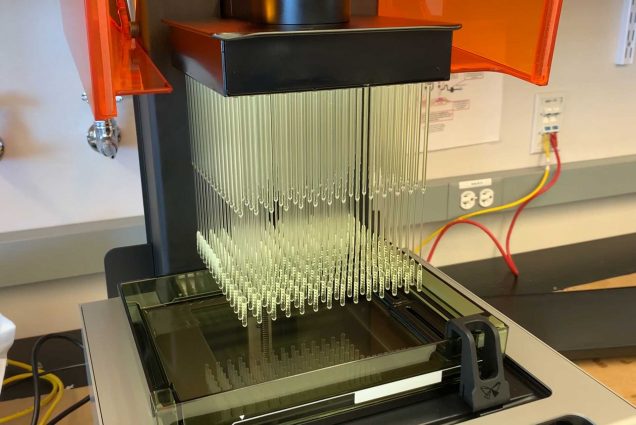 A 3D printer prints nasal swabs for COVID-19 testing
