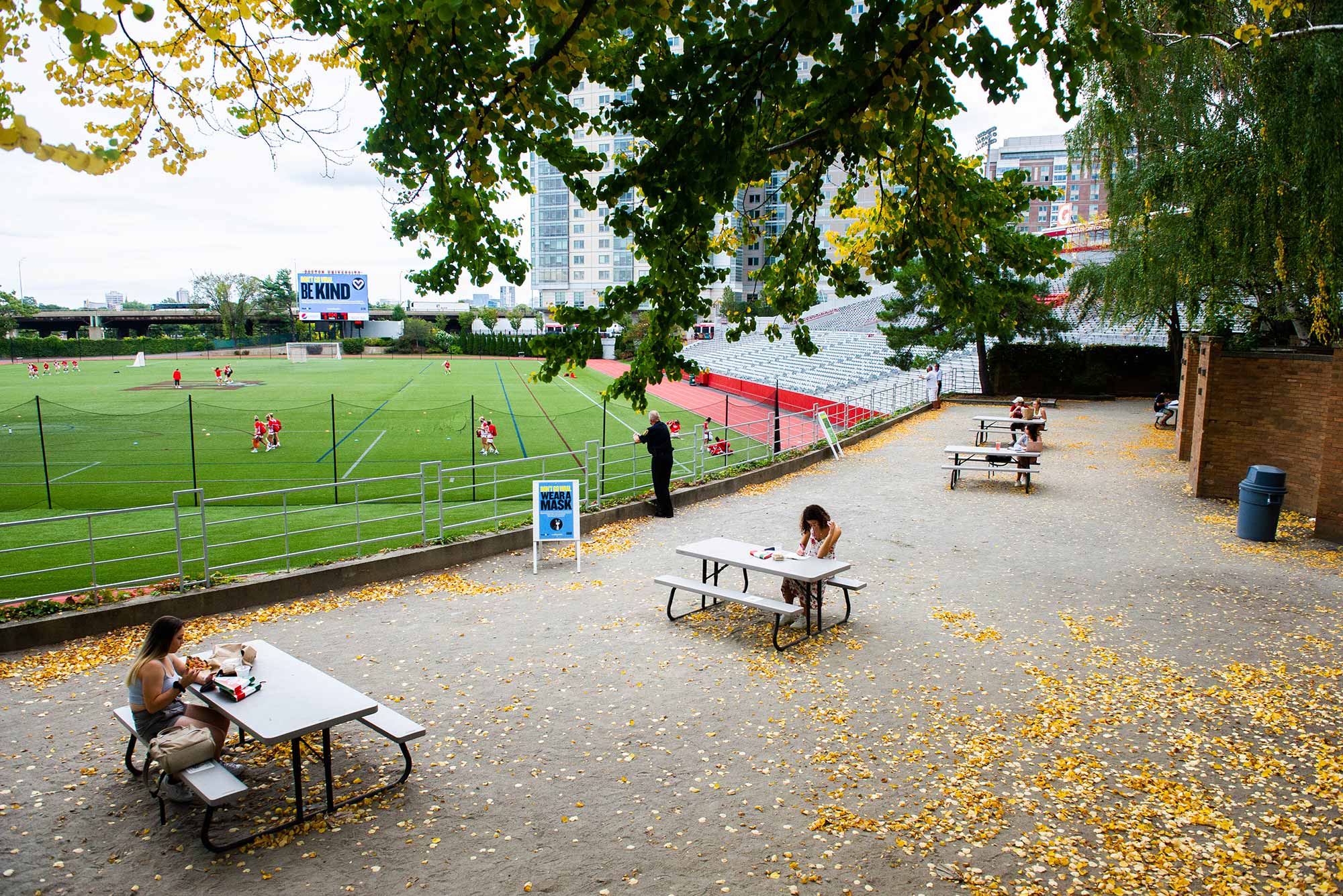 View of 'the grotto' by Nickerson Field on the Boston University Charles River Campus