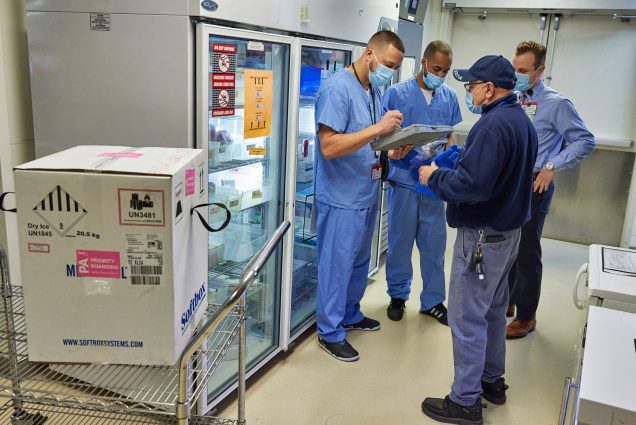 BMC staff receive shipments of the Pfizer COVID-19 vaccine