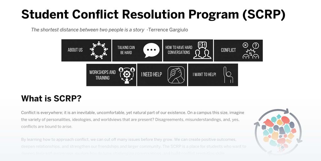 Screenshot of the Boston University Student Conflict Resolution Program (SCRP) website