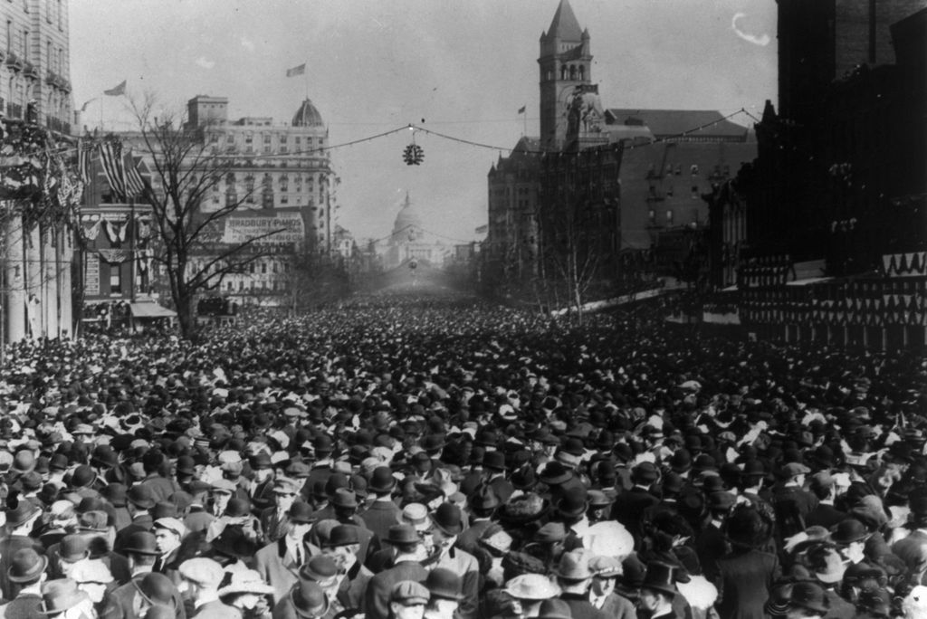 A photo of women marching at Woodrow Wilson's inauguration