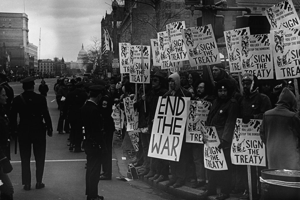 A photo of anti-war protestors at Richard Nixon's inauguration