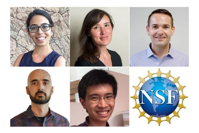 A composite of portrait photos of the five researchers mentioned in the article along with the NSF logo