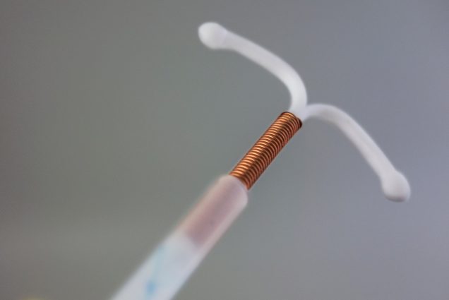 A photo of a copper IUD