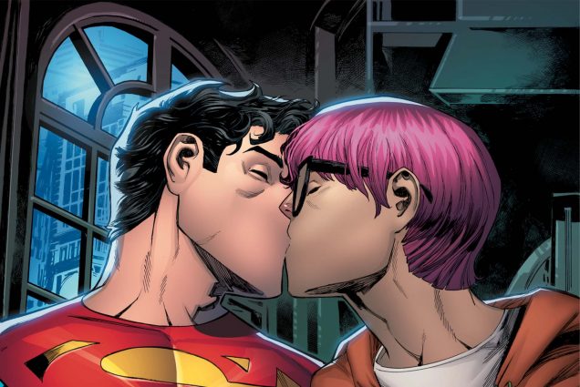 image of superman kissing his boyfriend from the newest issue of the comic
