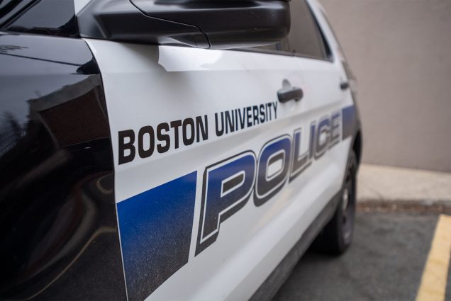 The side of a Boston University Police cruiser