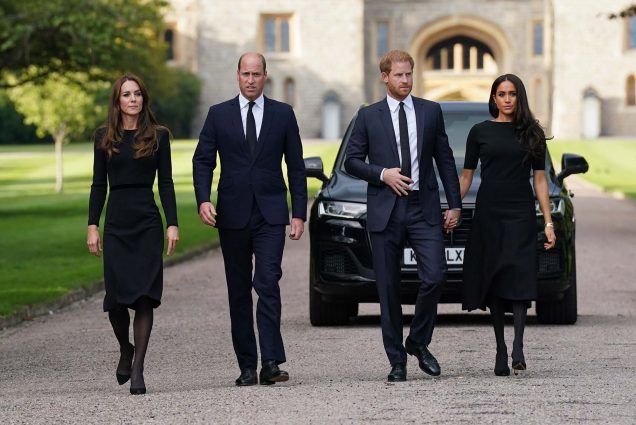 PA REVIEW OF THE YEAR 2022 File photo dated 10/09/22 - The Princess of Wales, the Prince of Wales and the Duke and Duchess of Sussex walk to meet members of the public at Windsor Castle in Berkshire following the death of Queen Elizabeth II on Thursday. Issue date: Tuesday December 20, 2022. (Press Association via AP Images)