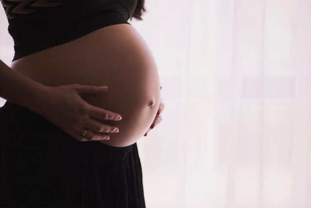 A pregnant person holds their belly. Possible causes of elevated birth rates last year were pandemic-induced time at home and federal support checks. Photo by freestocks/Unsplash