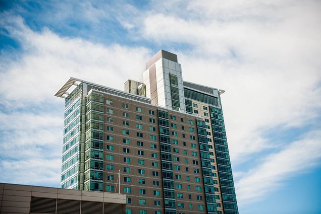 A photo of Stuvi II on Boston University's campus against a sunny sky background