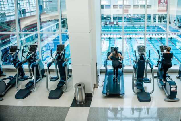 Photo: College students work out on ellipticals at FitRec, Boston University's fitness and recreation center