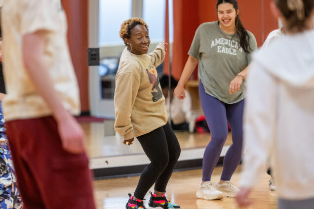 Photo: LaTasha Barnes, internationally recognized dancer, choreographer, educator, and tradition-bearer of Black American Social Dance directs a hiphop class at FitRec