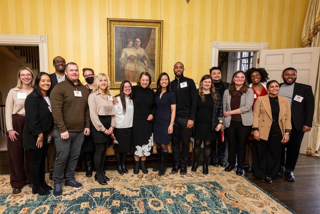 Photo: A large group of Boston Scholars posing with Boston Mayor Michelle Wu at a recent event