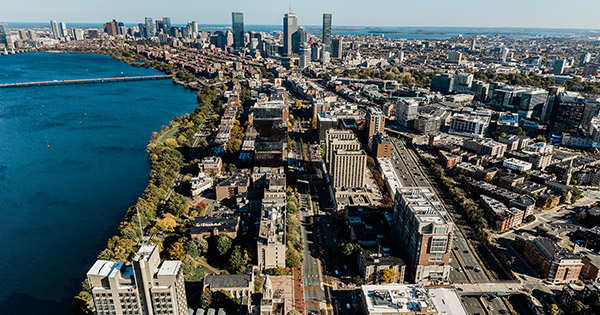 Photo: Aerial photo of BU's Fenway campus.