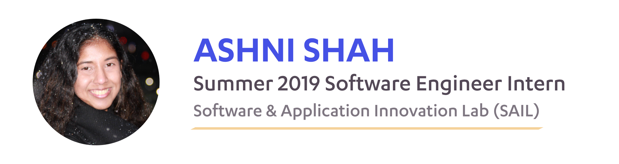 Ashni Shah, SAIL Summer 2019 Software Engineer