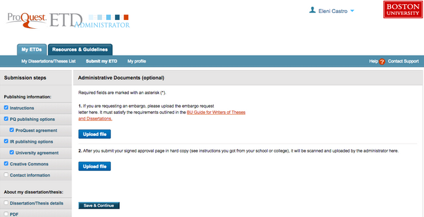 ETD Administrator: Screen 11: Upload administrative documents