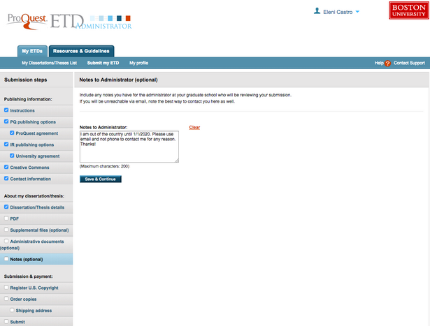 ETD Administrator: Screen 12: Notes to administrators