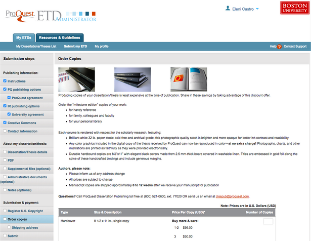 ETD Admin: Screen 14: Order bound print copies