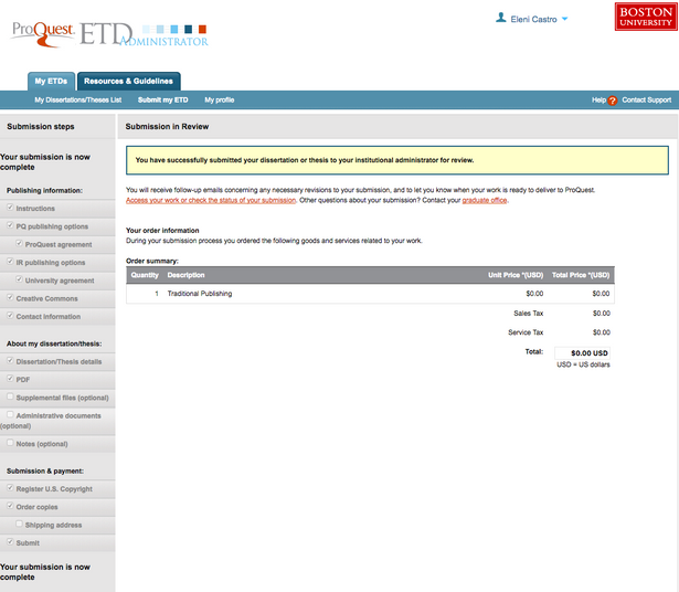 ETD Admin: Screen 16: Submit thesis/dissertation