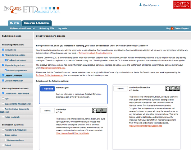 ETD Administrator: Screen 6: Creative Commons License