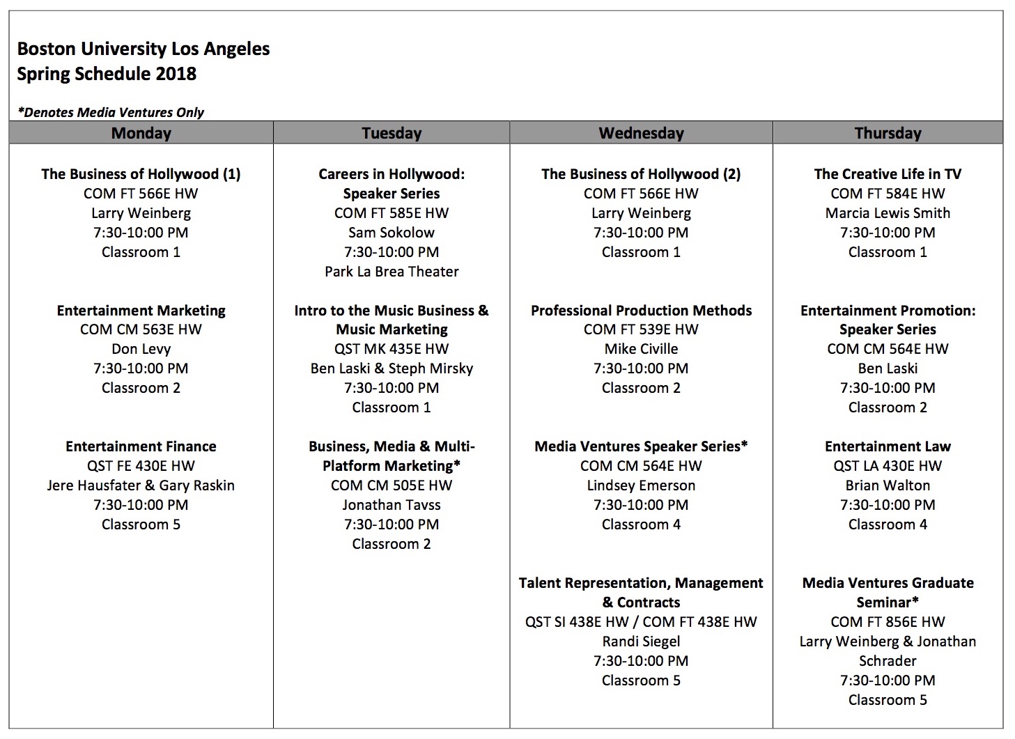 spring 2018 course schedule