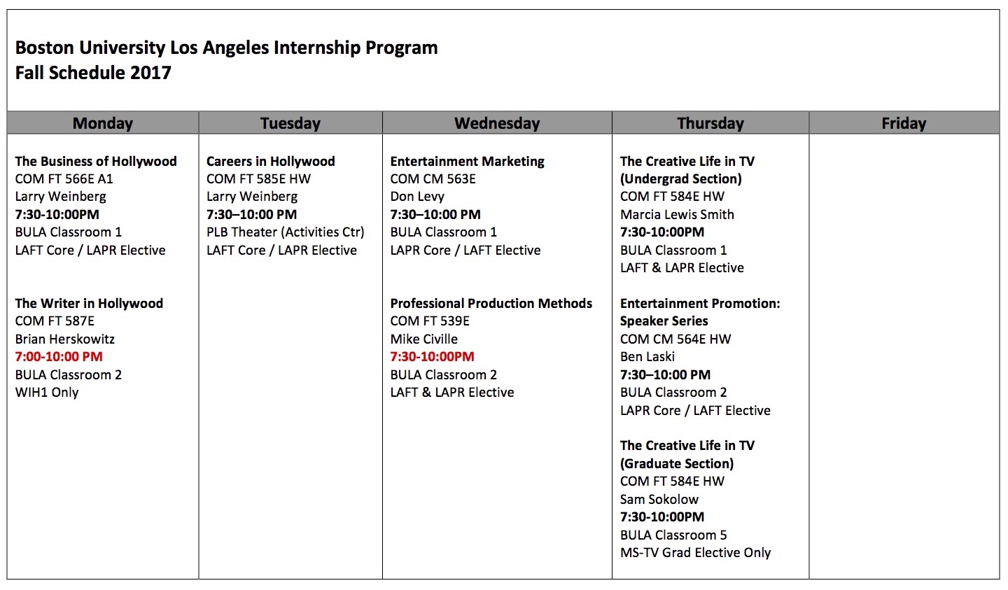 hw schedule