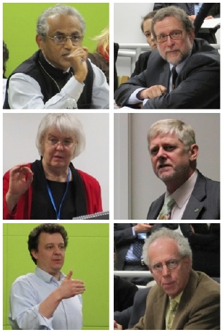 Members of the audience speaking during the brainstorming: George Varughese (Development Alternatives, India); John Matuszak (State Department, USA); Pam Puntenney (CSD Education Caucus); Kimo Goree (IISD/Earth Negotiation Bulletin); Michael Warhurst (Friends of the Earth, UK);  Harris Gleckman (Benchmark Consulting, USA).