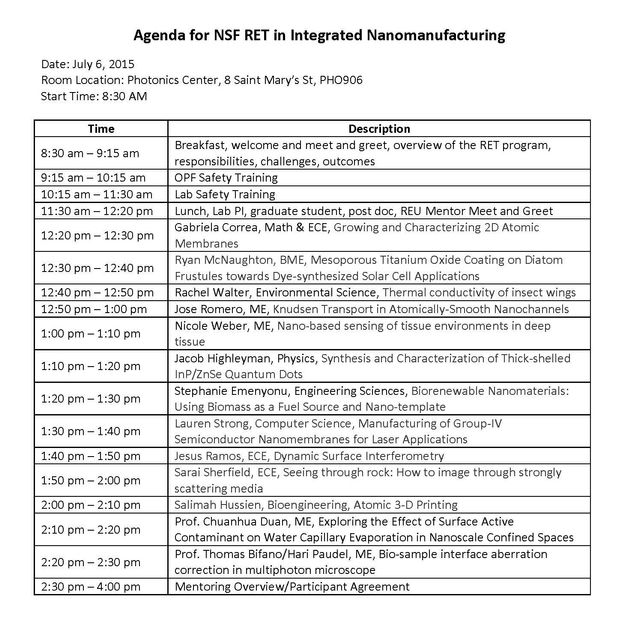 NSF RET Agenda_July 6_2015