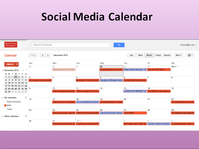 ellen's Social media calendar